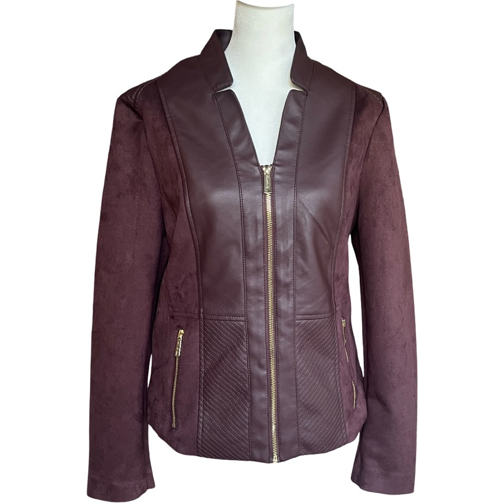 Kenneth Cole Decadent Chocolate Faux Leather Suede Moto Jacket R5MJX046 NWT $99